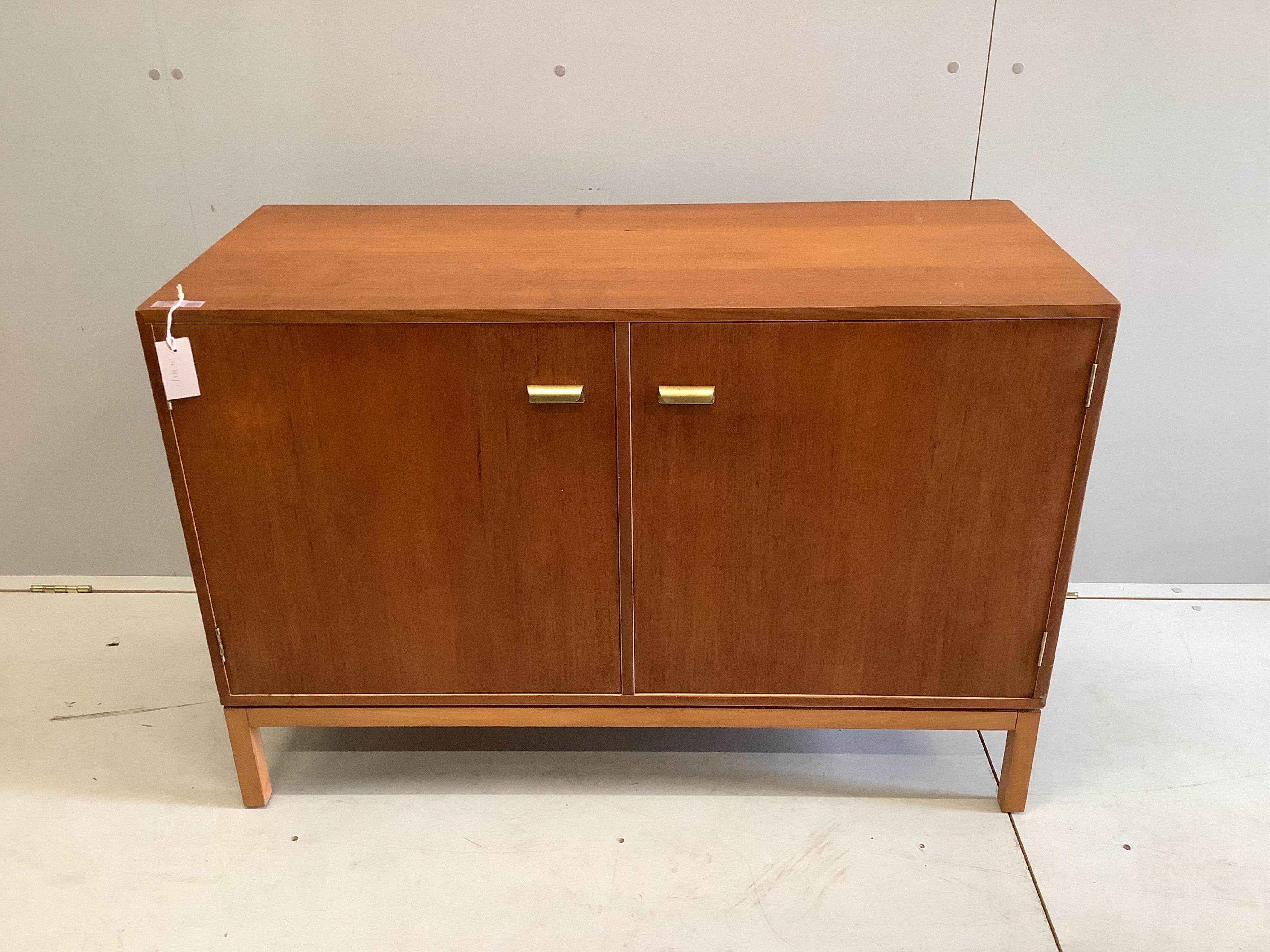 A 1950's Heal's teak side cabinet, width 107cm, depth 45cm, height 72cm. Condition - fair